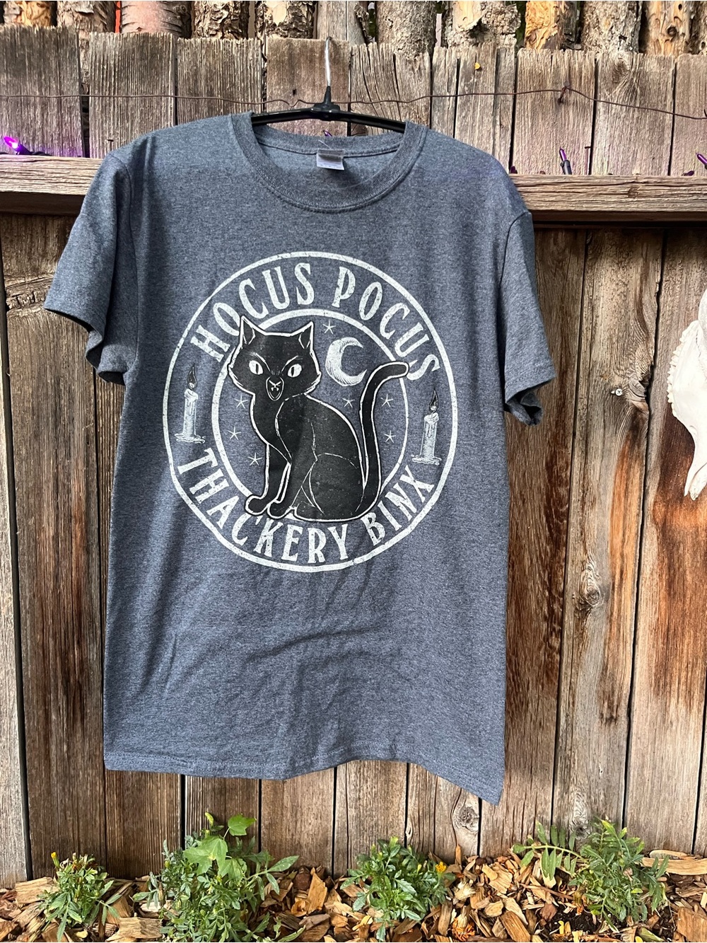 Gildan Gray Hocus Pocus Thackery Binx Cat Graphic Tee